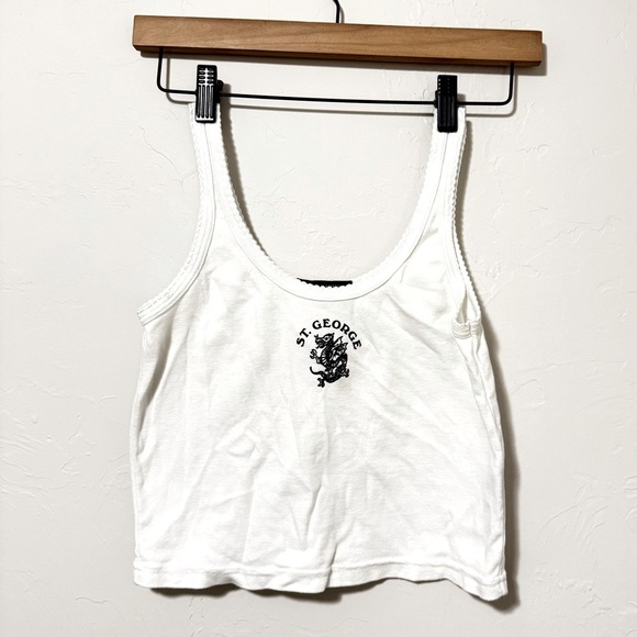 Brandy Melville Tops - Brandy Melville One Size St. George Dragon Tank Top Crop White Blue Letters